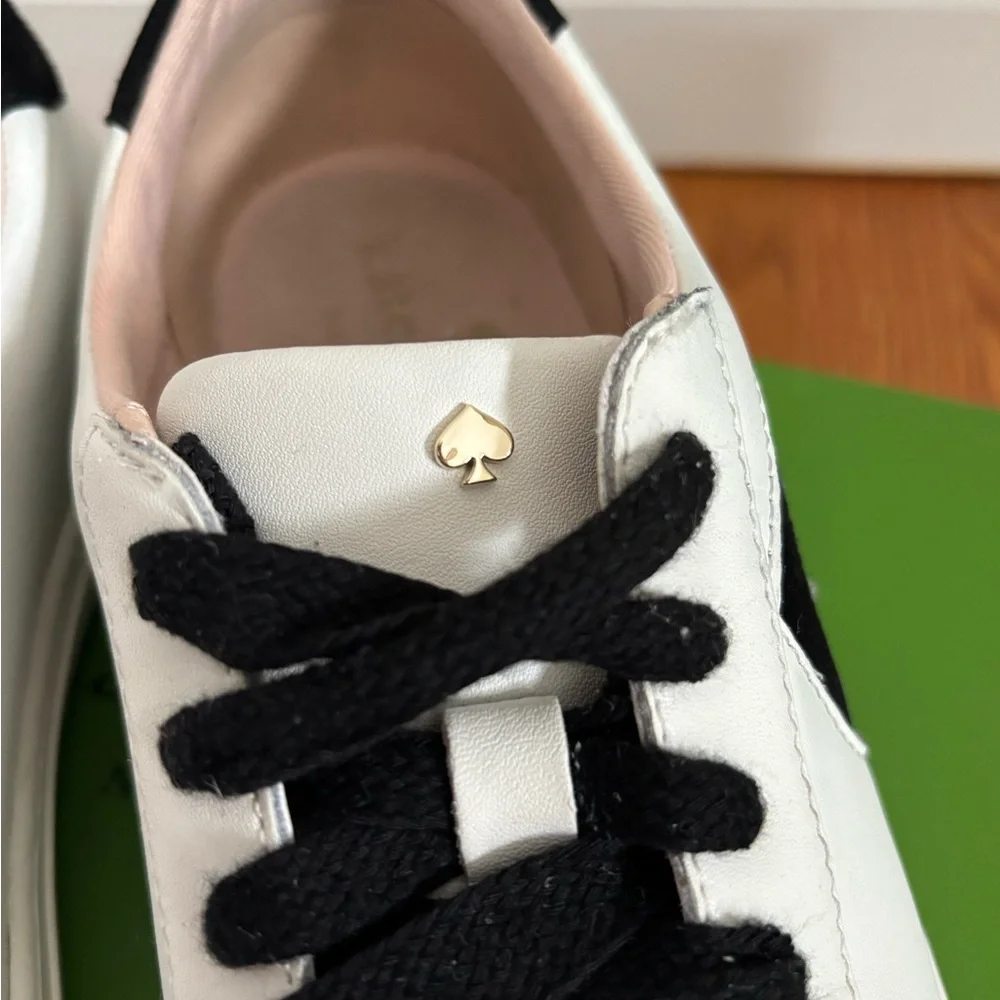 kate spade White Leather Sneakers with Black Spade Detail - Picture 5 of 12